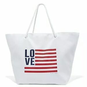 NWT NEW YORK & CO NAUTICAL LARGE CANVAS BEACH TRAVEL OVERNIGHT TOTE BAG USA FLAG